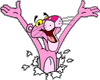 Pink Panther jumping from page