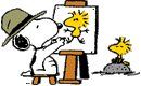 Snoopy painting Woodstock's portrait