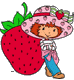 Strawberry Shortcake leaning against giant strawberry